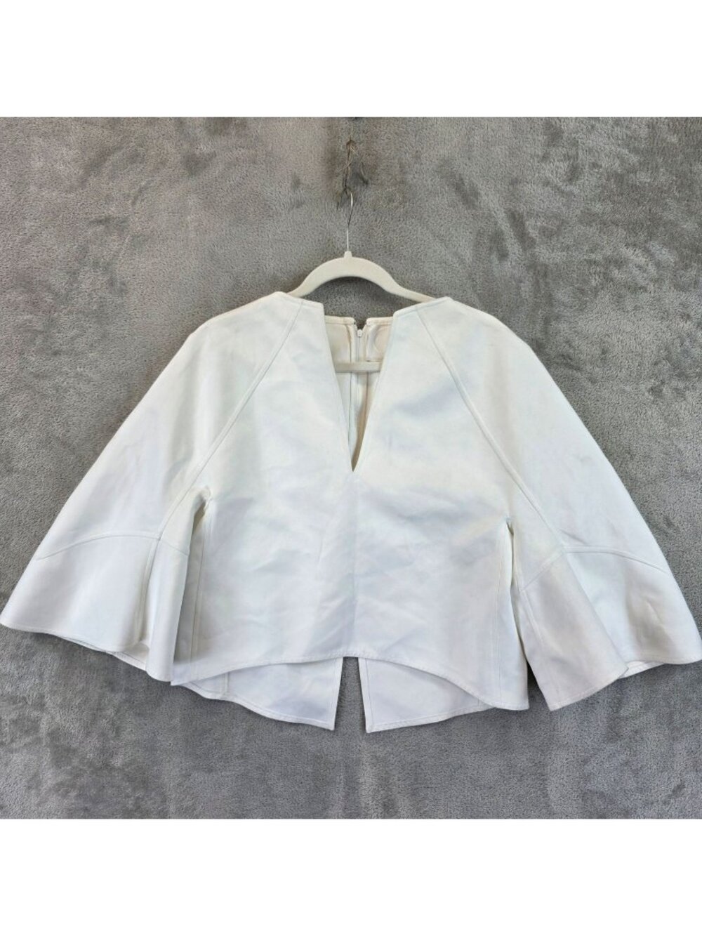 Chado Ralph Rucci Cape Jacket Womens 8 White Faux Suede Pleated Zip Formal Short